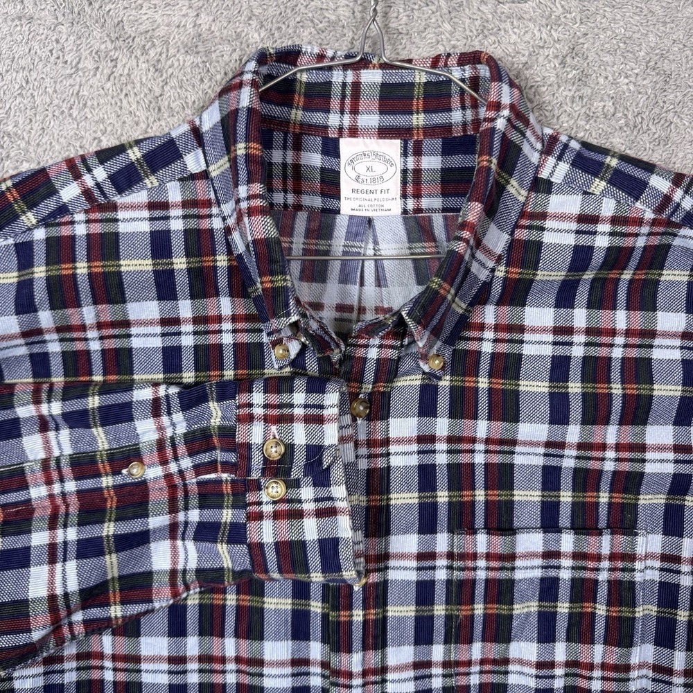 Brooks Brothers Corduroy Shirt Mens XL Micro Cord Regent Tartan Plaid 1818
